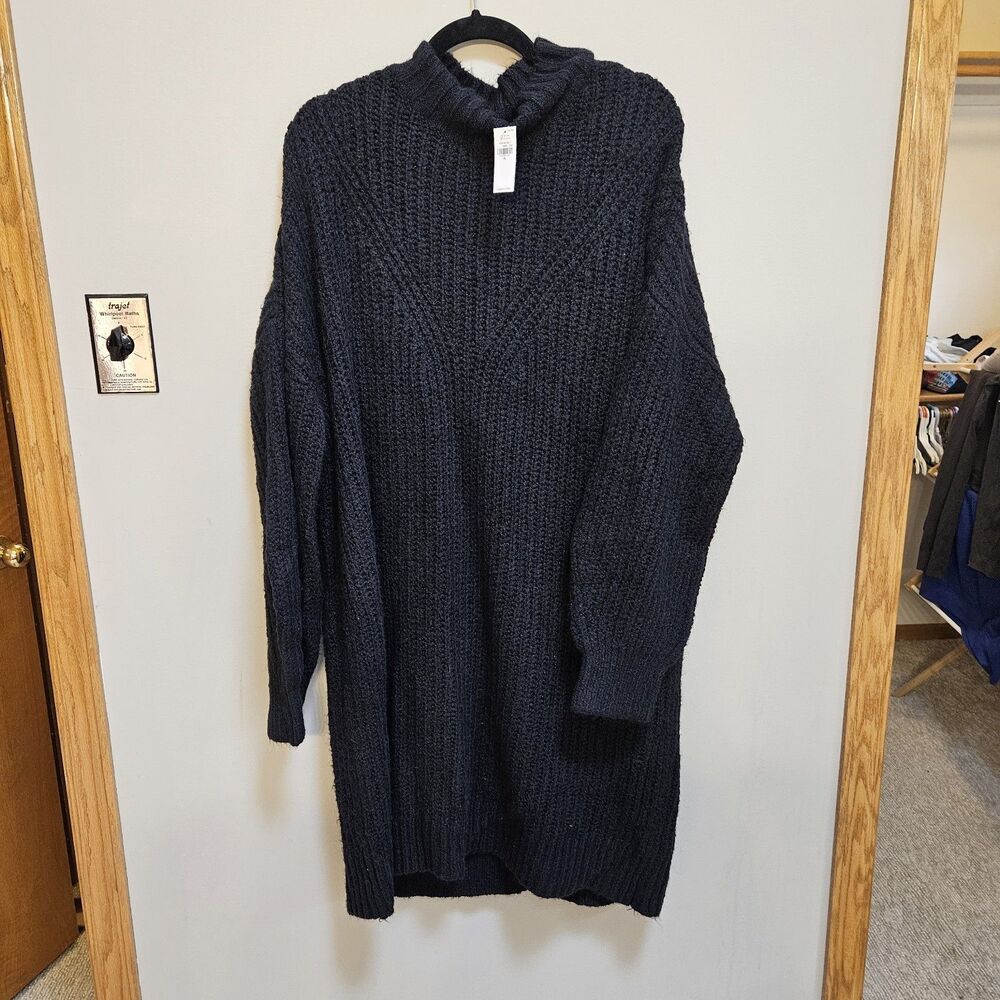 New Old Navy Women's  Knit Sweater Dress Long Sleeve Mock Neck  Black Xl